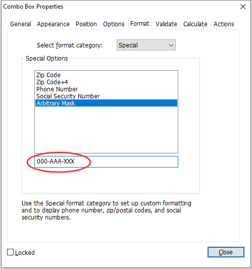 Example of an Arbitrary Mask Entry