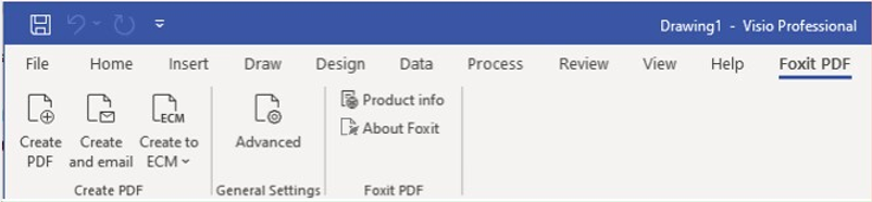 The Foxit PDF Tab in Microsoft Visio