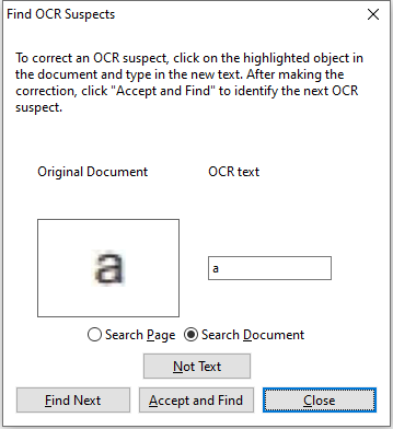 The Find OCR Suspects Dialog Box