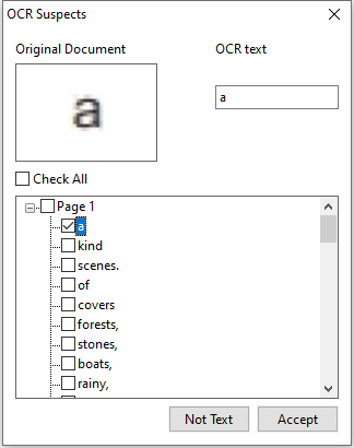 The OCR Suspects Dialog Box