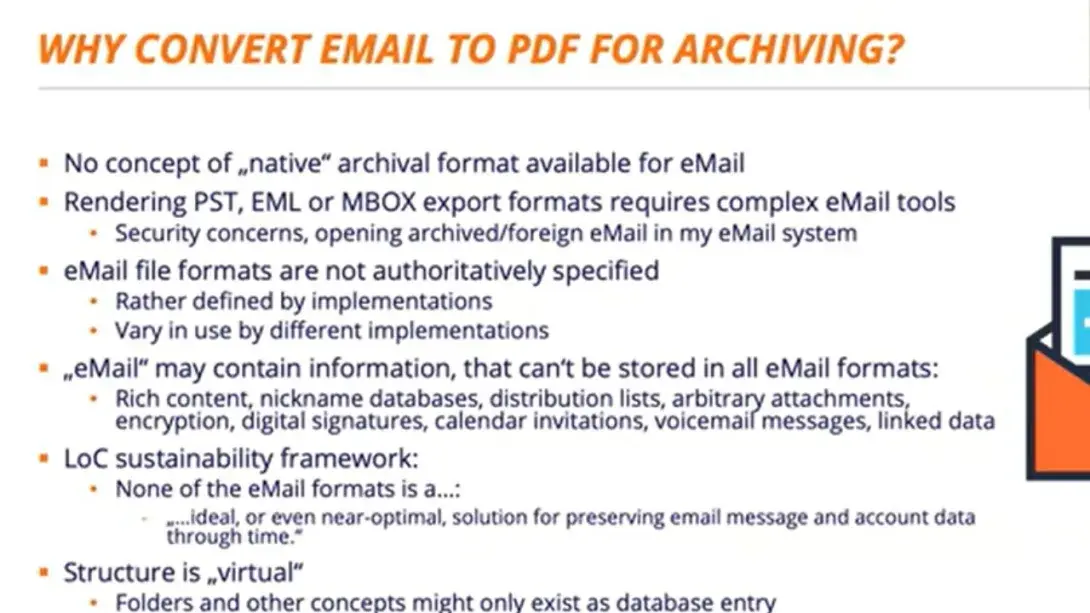 eMail Archiving: Packaging Email Archives Using PDF