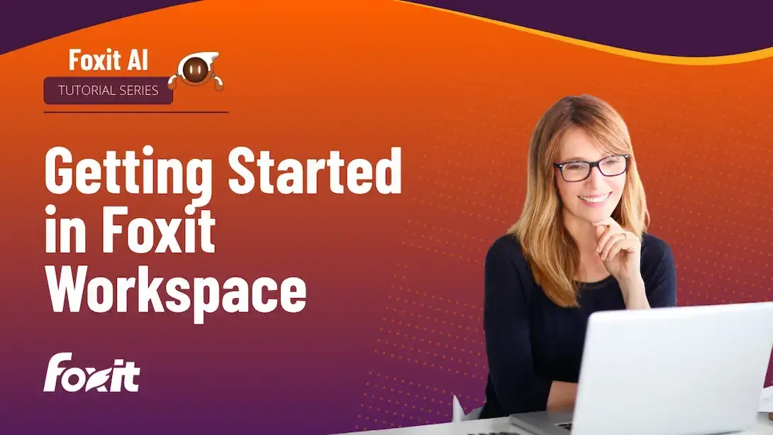Getting Started in Foxit Workspace- Woman with blonde hair and glasses sitting in front of a computer